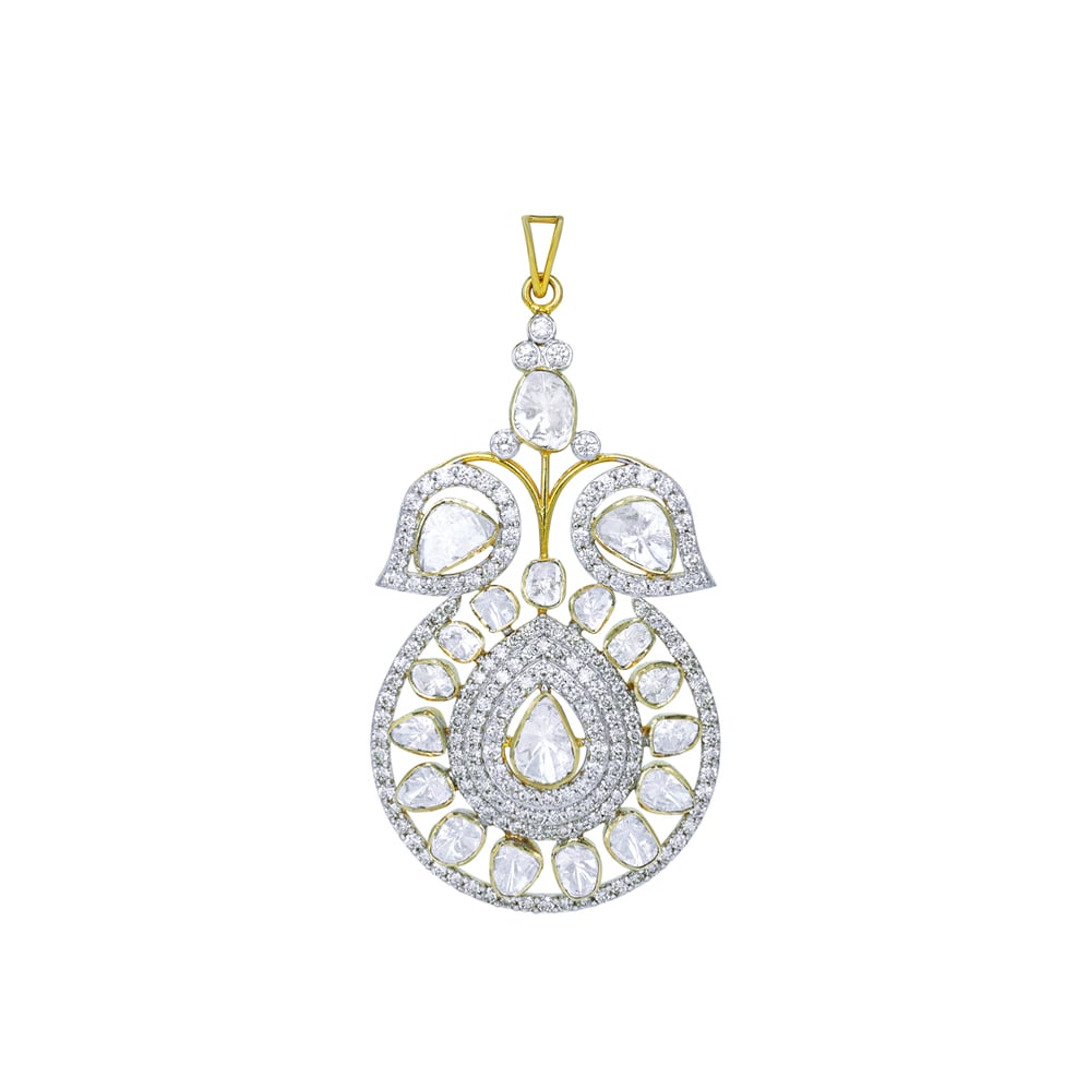 Symmetrical Polki Pendant with Pear-Shaped Diamonds
